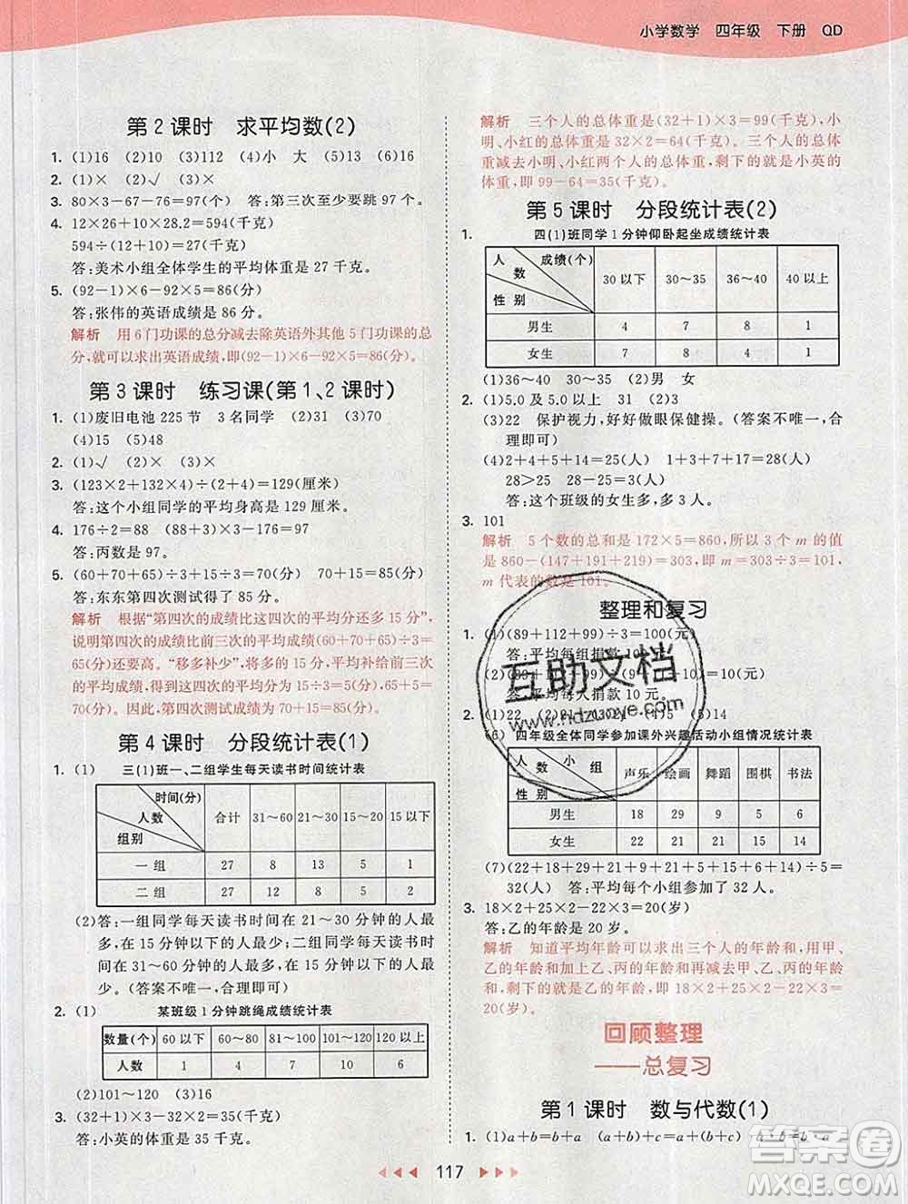 2020年春小兒郎53天天練四年級(jí)數(shù)學(xué)下冊(cè)青島版參考答案