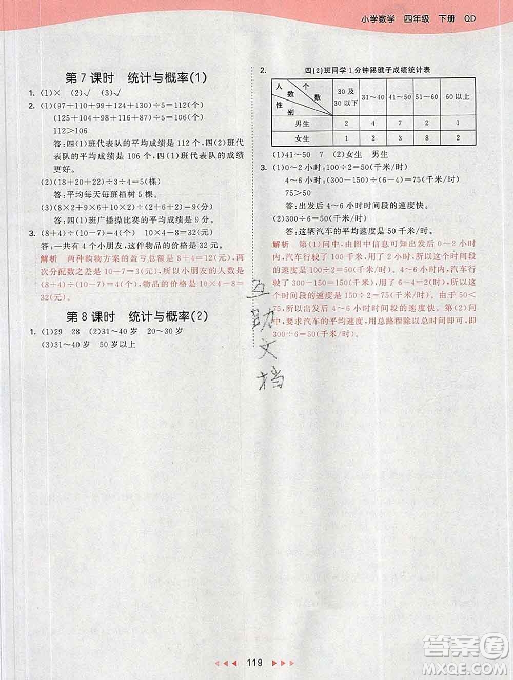 2020年春小兒郎53天天練四年級(jí)數(shù)學(xué)下冊(cè)青島版參考答案