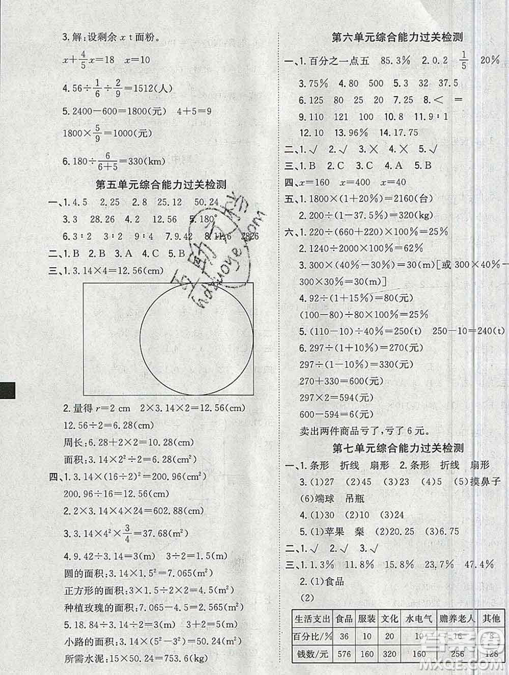 浙江大學(xué)出版社2019課時特訓(xùn)優(yōu)化作業(yè)本六年級數(shù)學(xué)上冊人教版答案