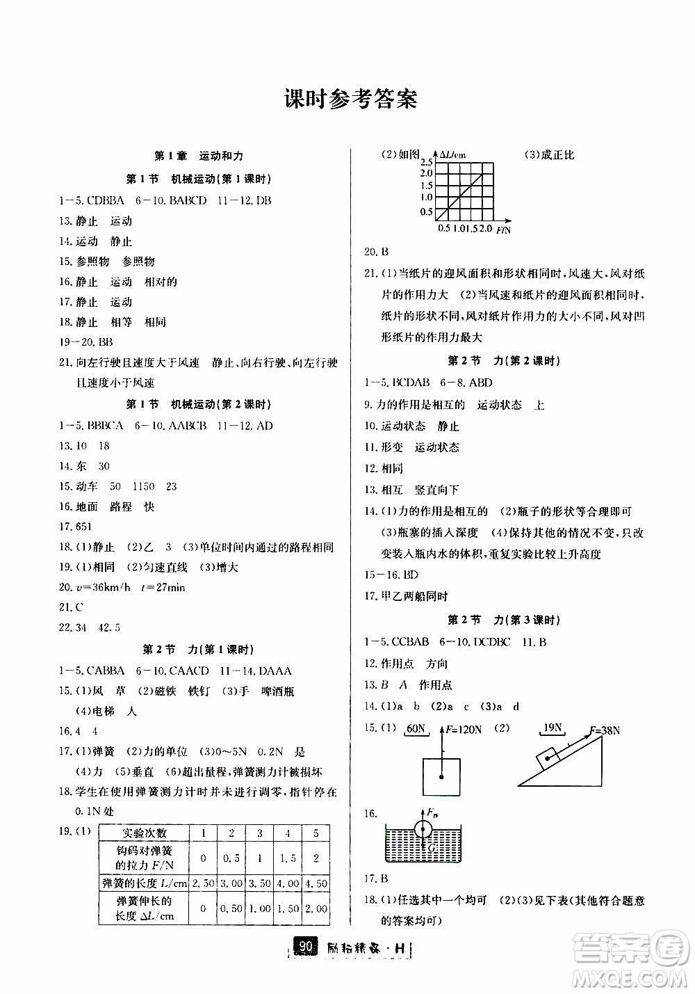 勵耘書業(yè)2019版勵耘新同步科學八年級上冊華師大版參考答案