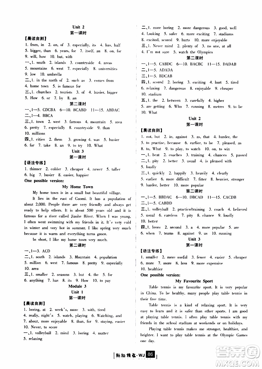 勵耘書業(yè)2019版勵耘新同步英語八年級上冊外研版參考答案