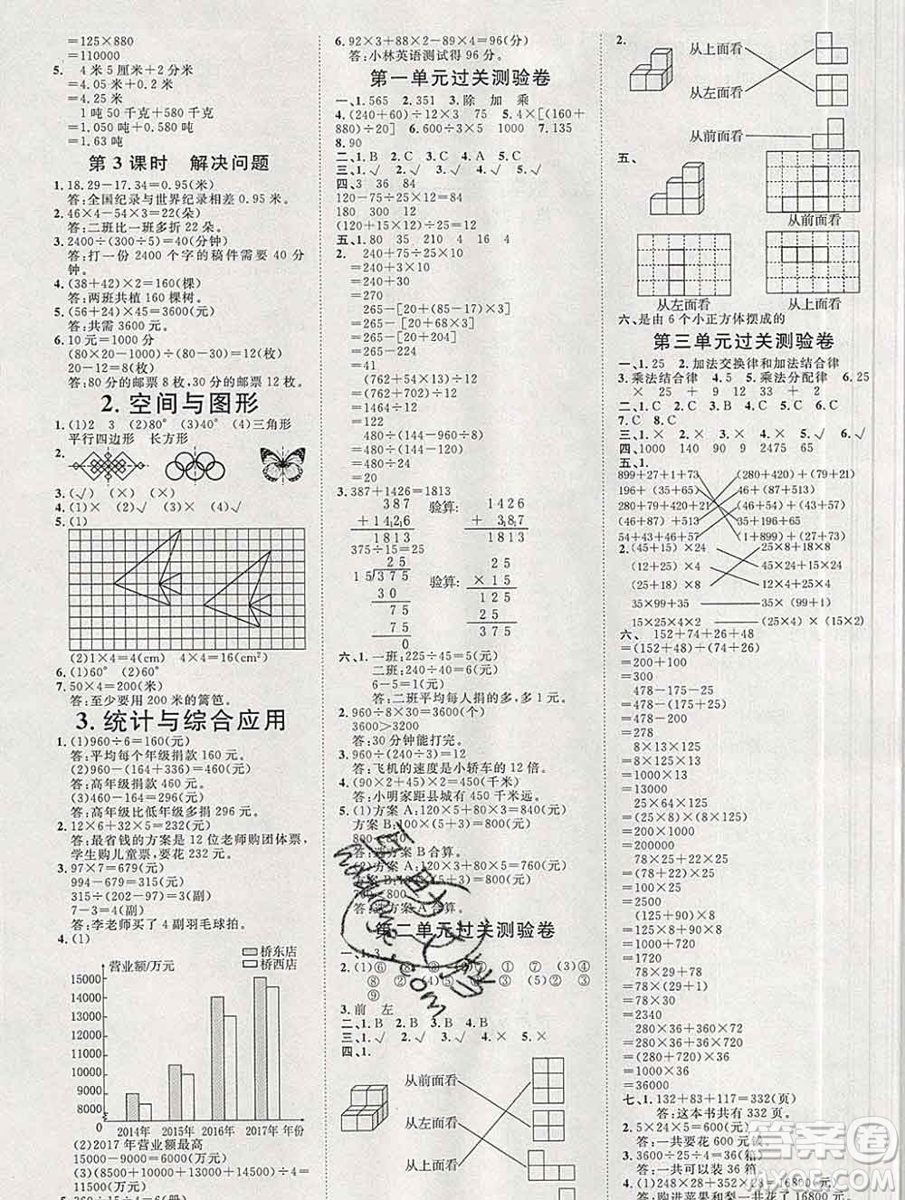 中國(guó)原子能出版社2020春季陽(yáng)光計(jì)劃第一步四年級(jí)數(shù)學(xué)下冊(cè)人教版答案