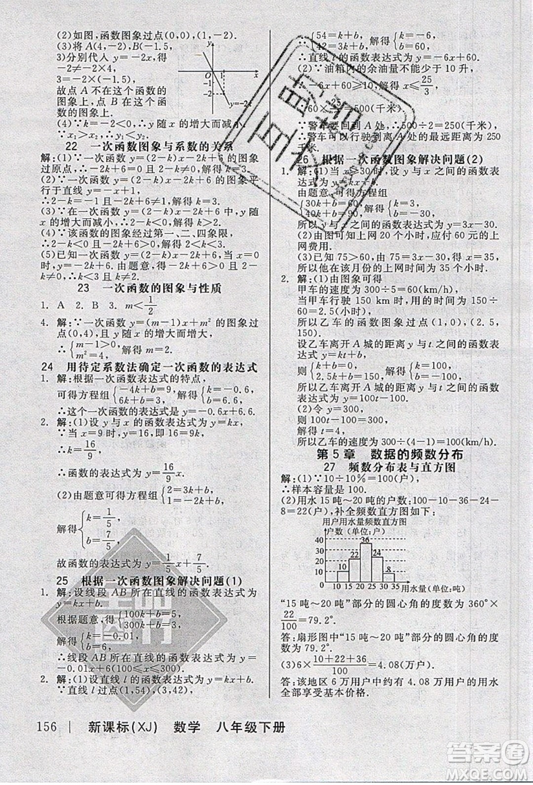 陽光出版社2020年全品作業(yè)本數(shù)學八年級下冊新課標XJ湘教版參考答案