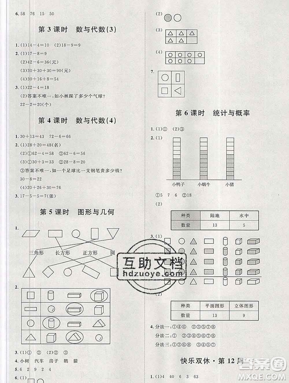 中國原子能出版社2020春季陽光計劃第一步一年級數(shù)學下冊人教版答案