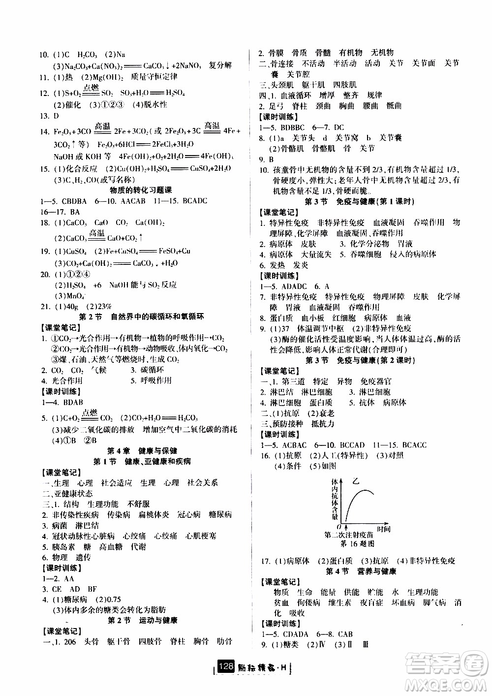 勵(lì)耘書業(yè)2019年勵(lì)耘新同步科學(xué)九年級全一冊華師大版參考答案