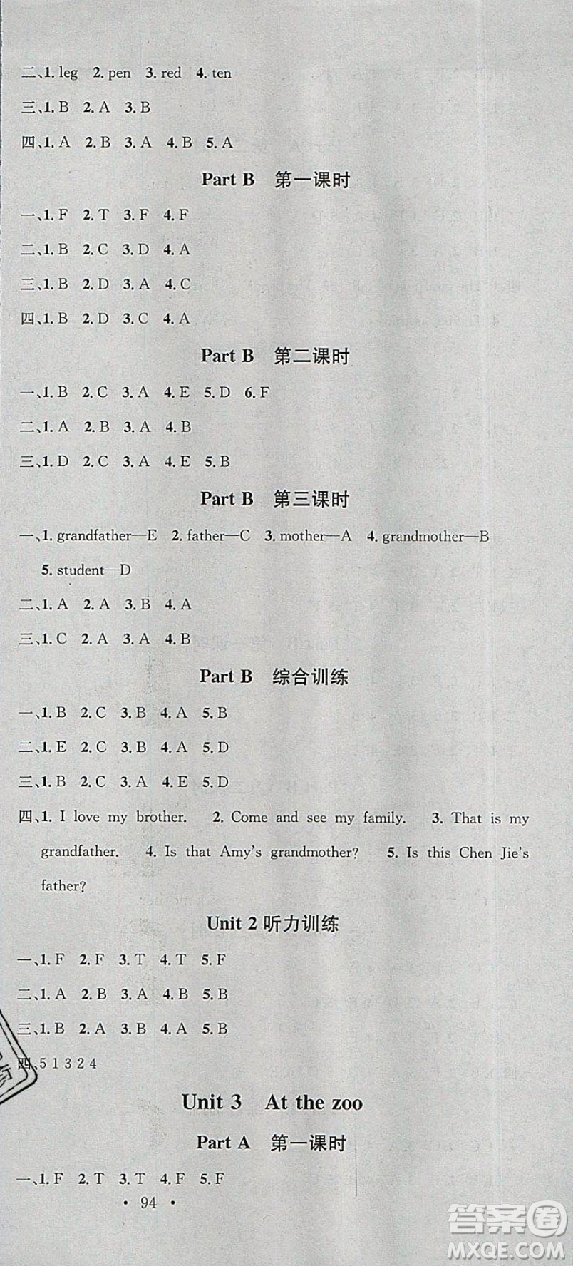 廣東經(jīng)濟出版社2020年春名校課堂三年級英語下冊人教PEP版答案