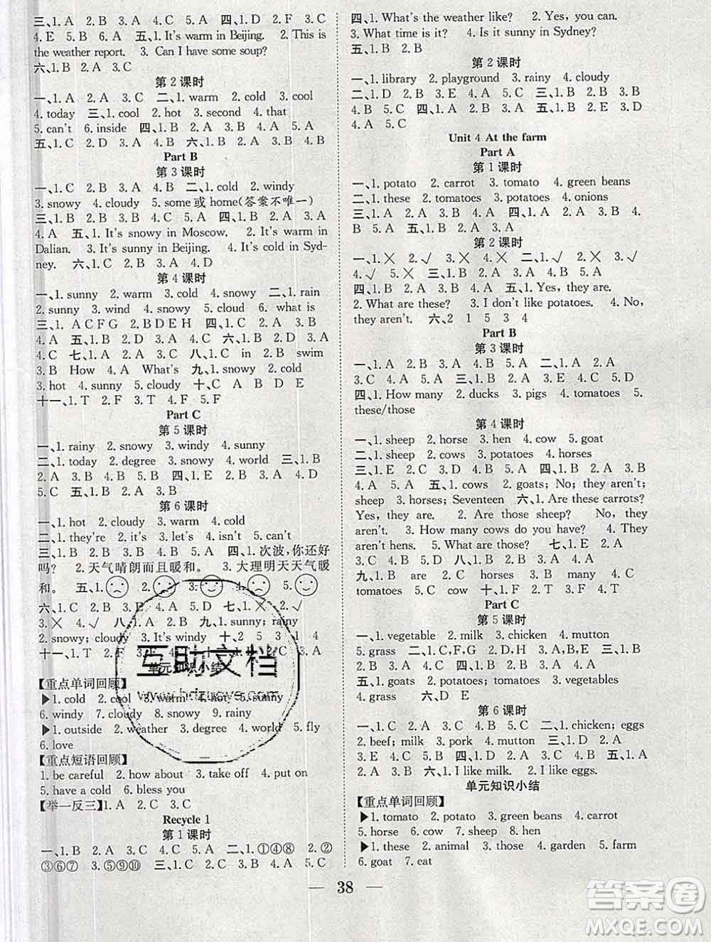 合肥工業(yè)大學(xué)出版社2020春贏在課堂四年級(jí)英語(yǔ)下冊(cè)人教版答案