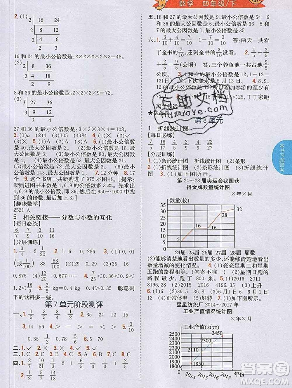 吉林人民出版社2020春小學(xué)教材完全解讀四年級數(shù)學(xué)下冊青島版五四制答案