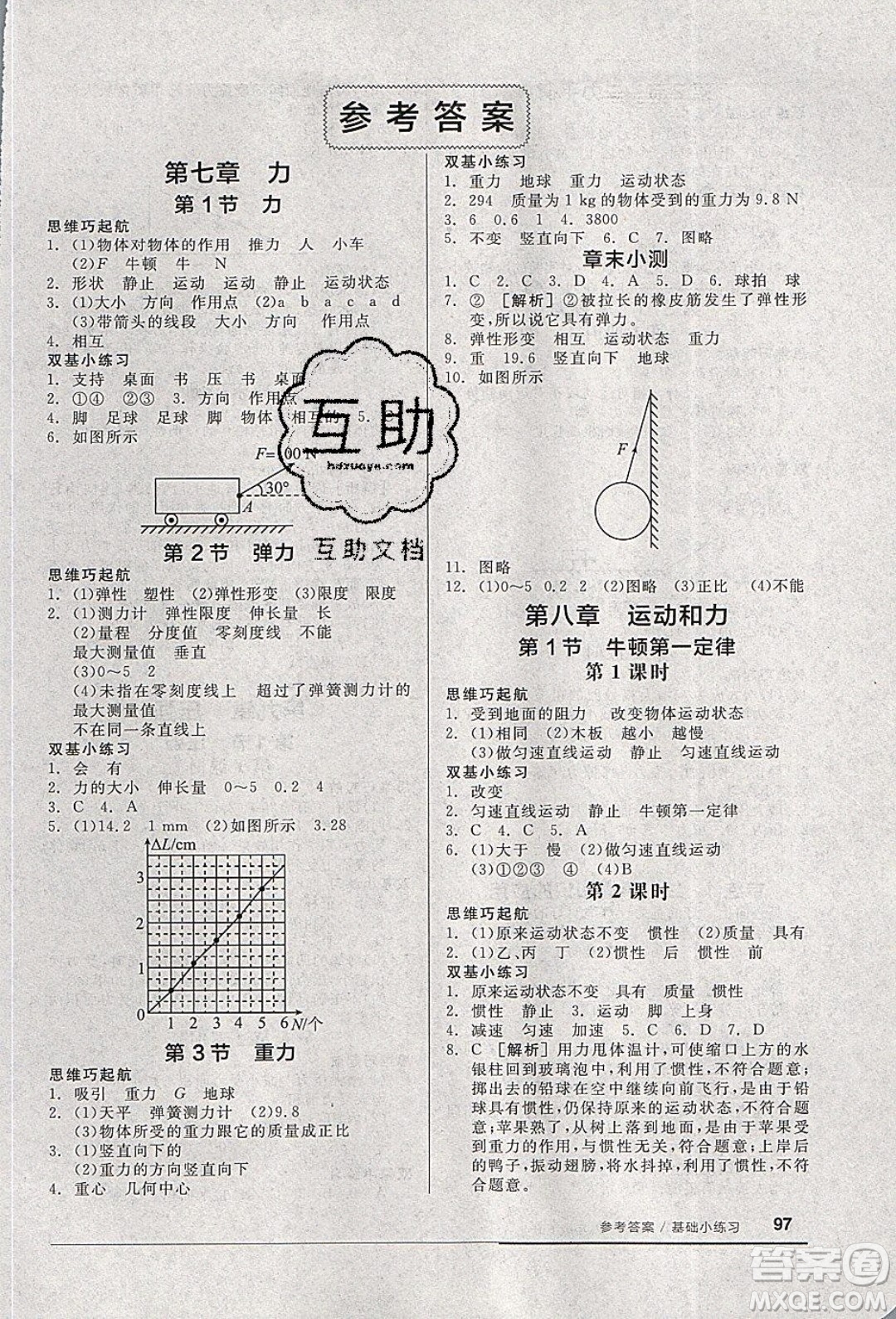 陽光出版社2020年全品基礎(chǔ)小練習物理八年級下冊人教版參考答案