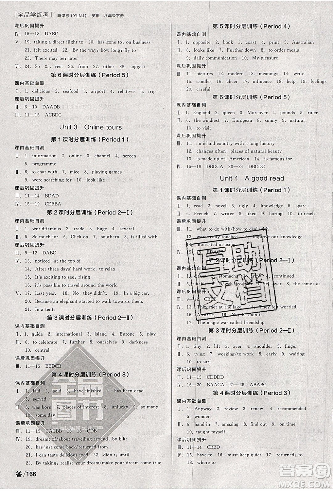 陽光出版社2020年全品學練考英語八年級下冊新課標YLNJ譯林牛津版答案