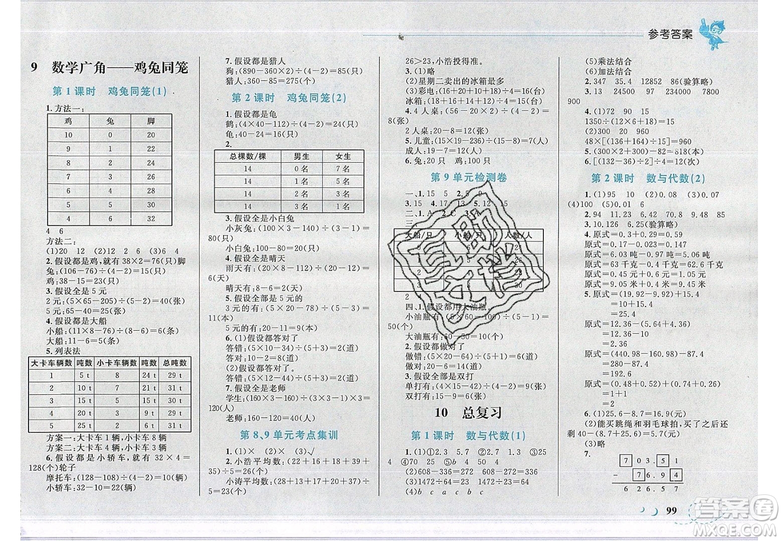 2020春小學學考優(yōu)化設計小超人作業(yè)本數(shù)學四年級下冊人教版答案