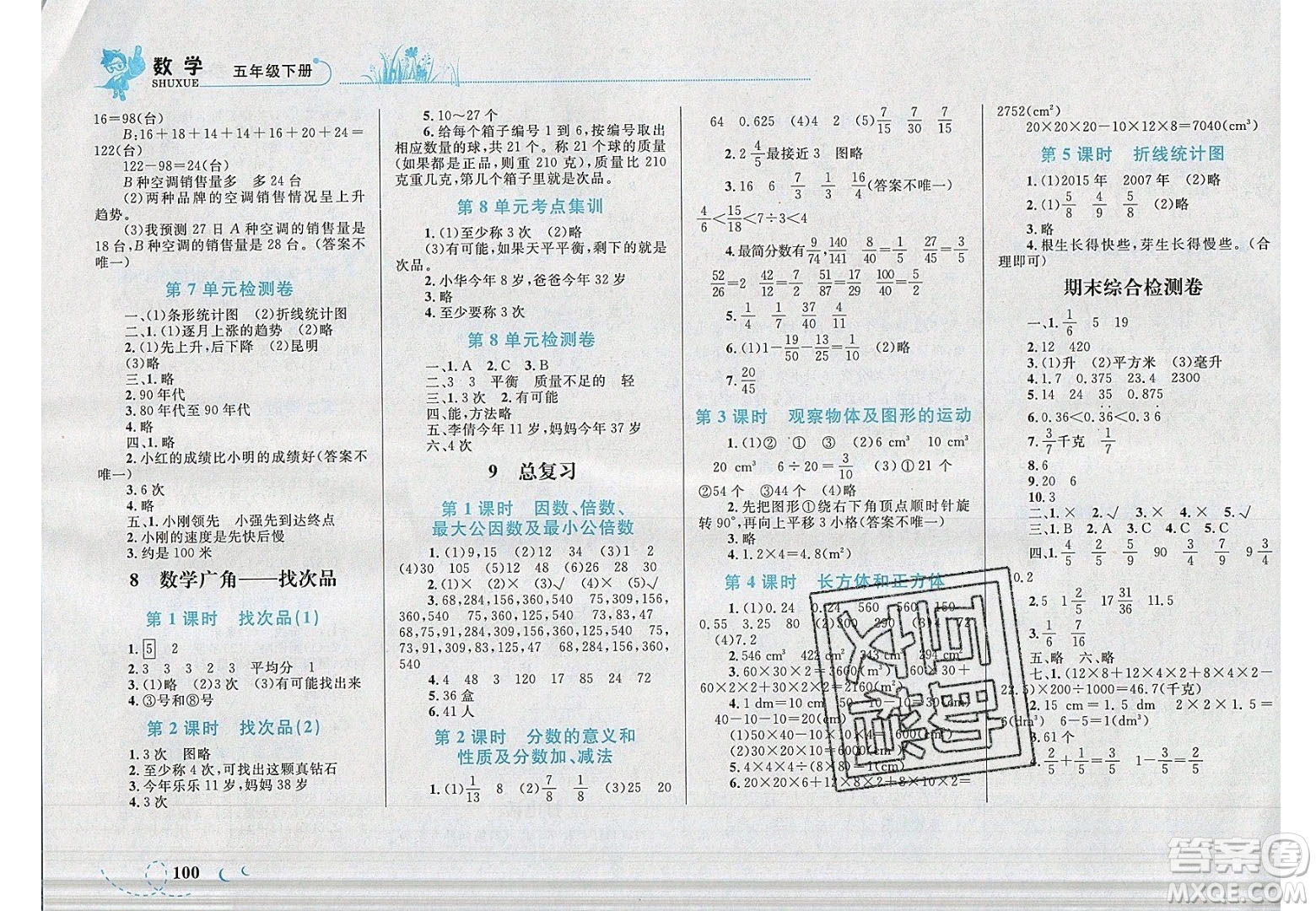 2020春小學學考優(yōu)化設計小超人作業(yè)本數(shù)學五年級下冊人教版答案