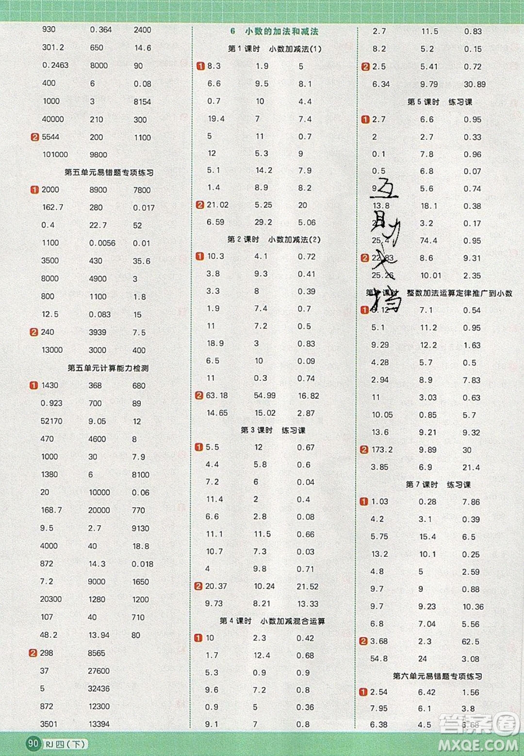 2020春陽光同學計算小達人四年級數(shù)學下冊人教版答案