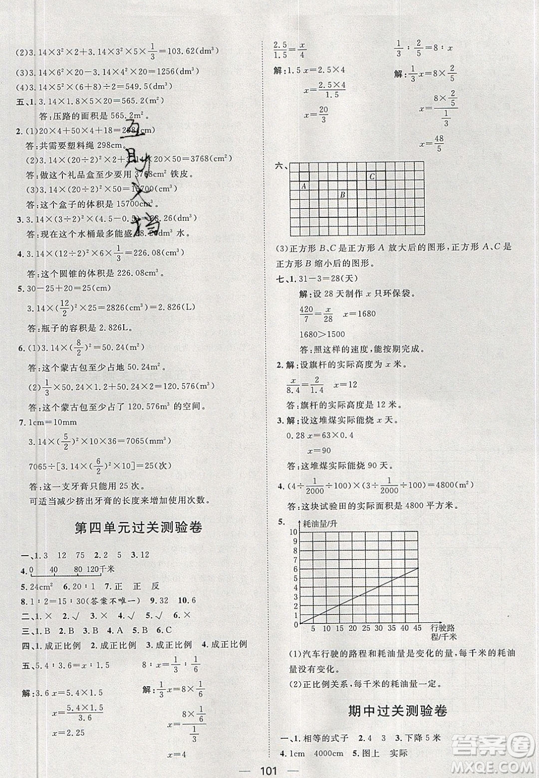 2020年陽光計(jì)劃第一步六年級數(shù)學(xué)下冊人教版答案