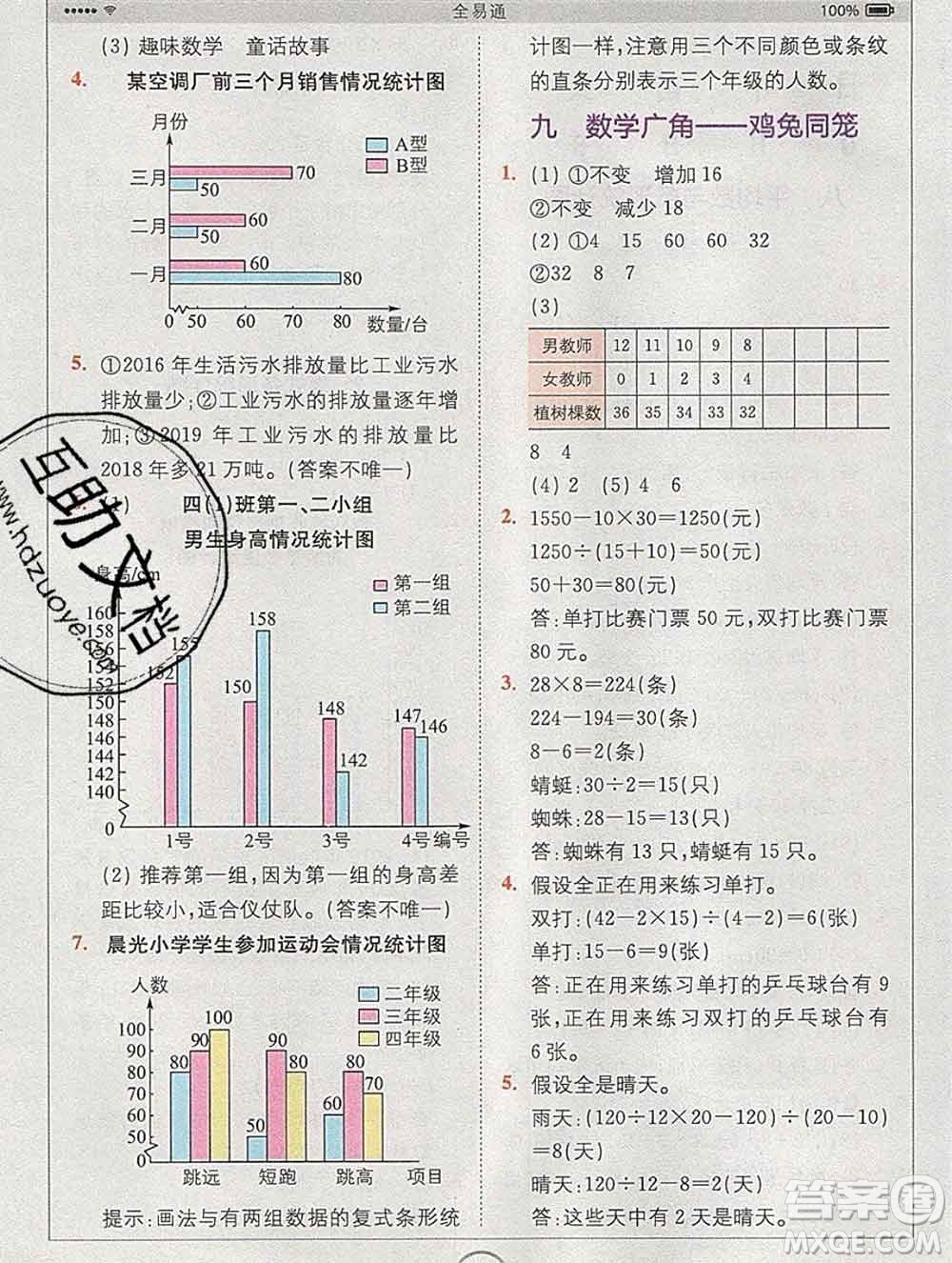 2020春全易通小學(xué)數(shù)學(xué)四年級(jí)下冊(cè)人教版河北專版答案