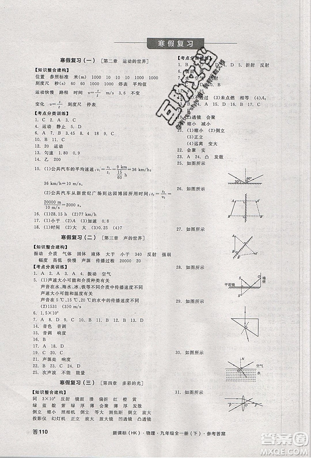 陽光出版社2020年全品學練考物理九年級全一冊下新課標HK滬科版答案