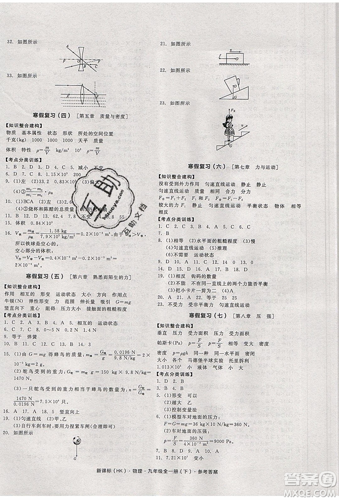 陽光出版社2020年全品學練考物理九年級全一冊下新課標HK滬科版答案