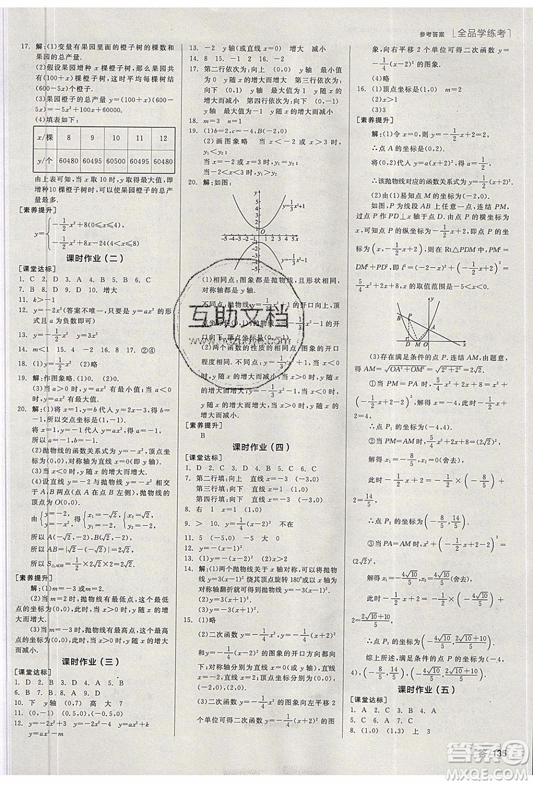 陽(yáng)光出版社2020年全品學(xué)練考數(shù)學(xué)九年級(jí)下冊(cè)新課標(biāo)HS華師大版答案