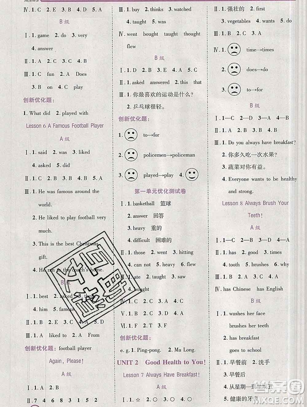 2020春全優(yōu)訓(xùn)練零失誤優(yōu)化作業(yè)本六年級英語下冊冀教版答案