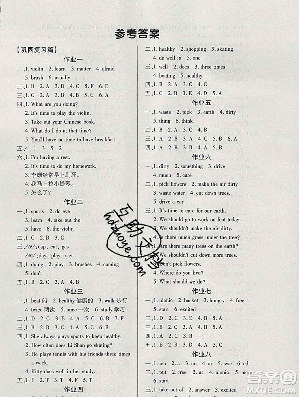 2020年金峰教育開(kāi)心作業(yè)寒假作業(yè)六年級(jí)英語(yǔ)陜旅版答案