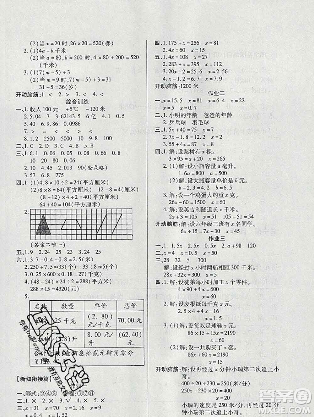 2020年金峰教育開心作業(yè)寒假作業(yè)五年級(jí)數(shù)學(xué)蘇教版答案