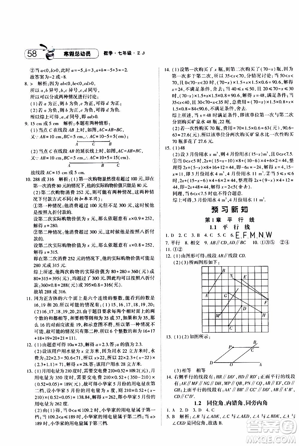 經(jīng)綸學(xué)典2020年寒假總動員數(shù)學(xué)七年級浙教版參考答案