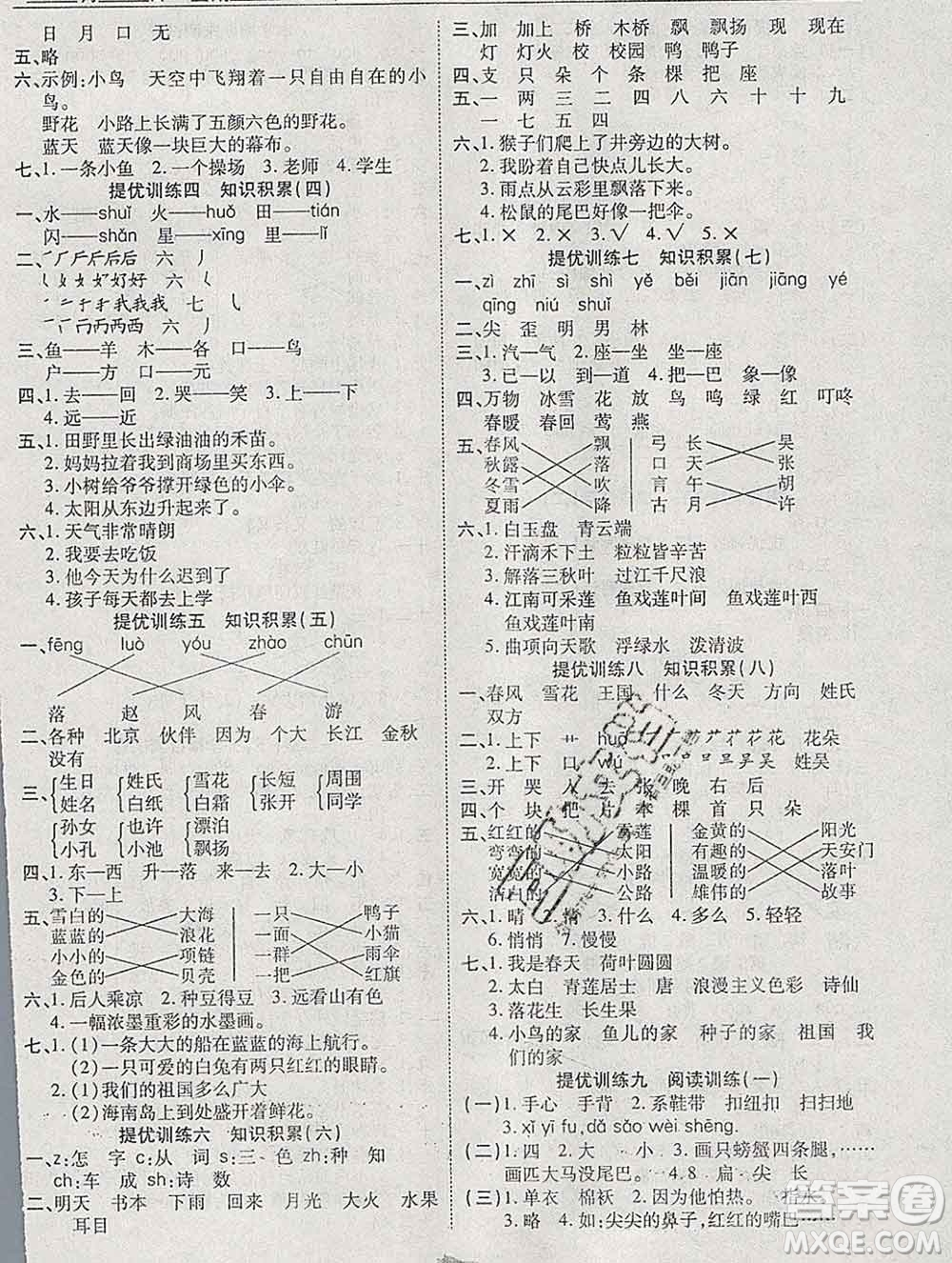 2020年特優(yōu)復(fù)習(xí)計劃期末沖刺寒假作業(yè)教材銜接一年級語文人教版答案