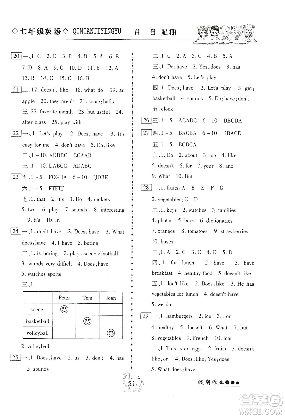 云南大學(xué)出版社2020倍優(yōu)假期作業(yè)寒假作業(yè)七年級(jí)英語(yǔ)人教版答案