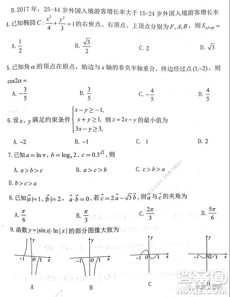 2020屆毫州市高三期末教學(xué)質(zhì)量檢測文科數(shù)學(xué)試題及答案