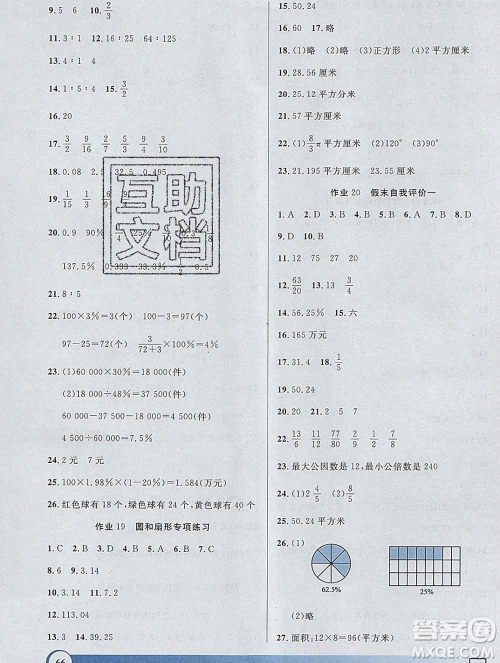 2020年鐘書金牌寒假作業(yè)導與練六年級數(shù)學上海專版答案