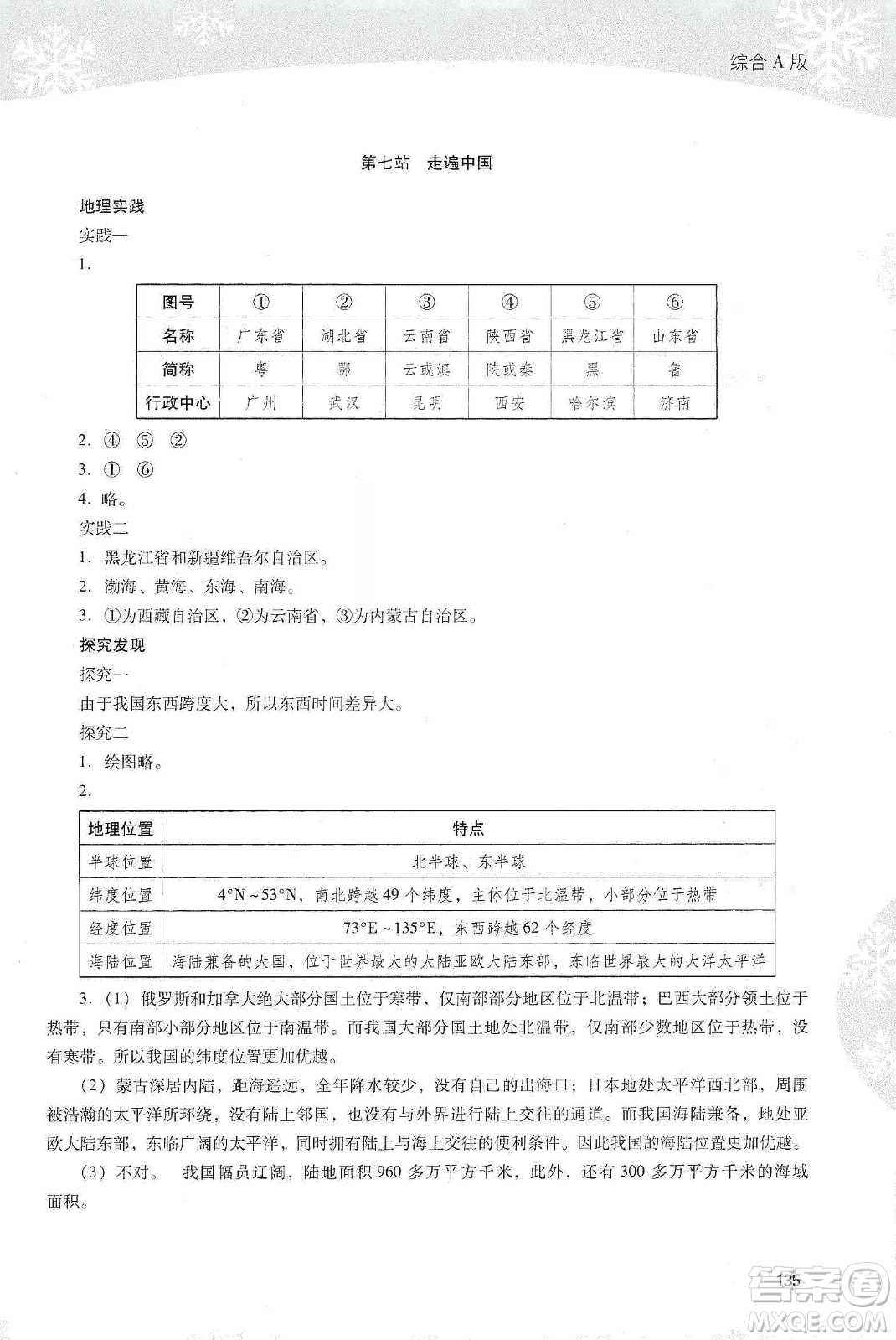 2020新課程寒假作業(yè)本八年級綜合A版答案