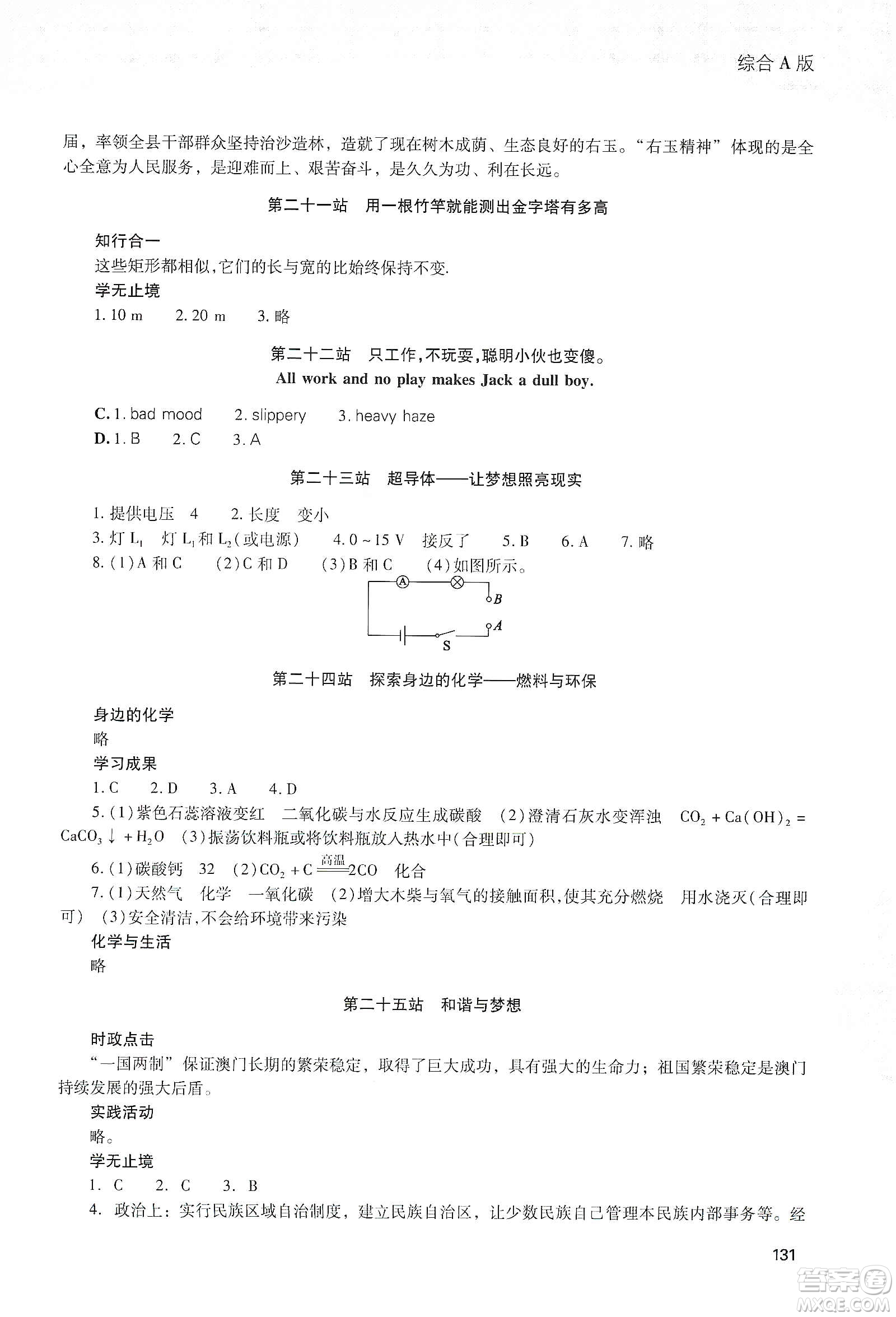 2020新課程寒假作業(yè)本九年級(jí)綜合A版答案