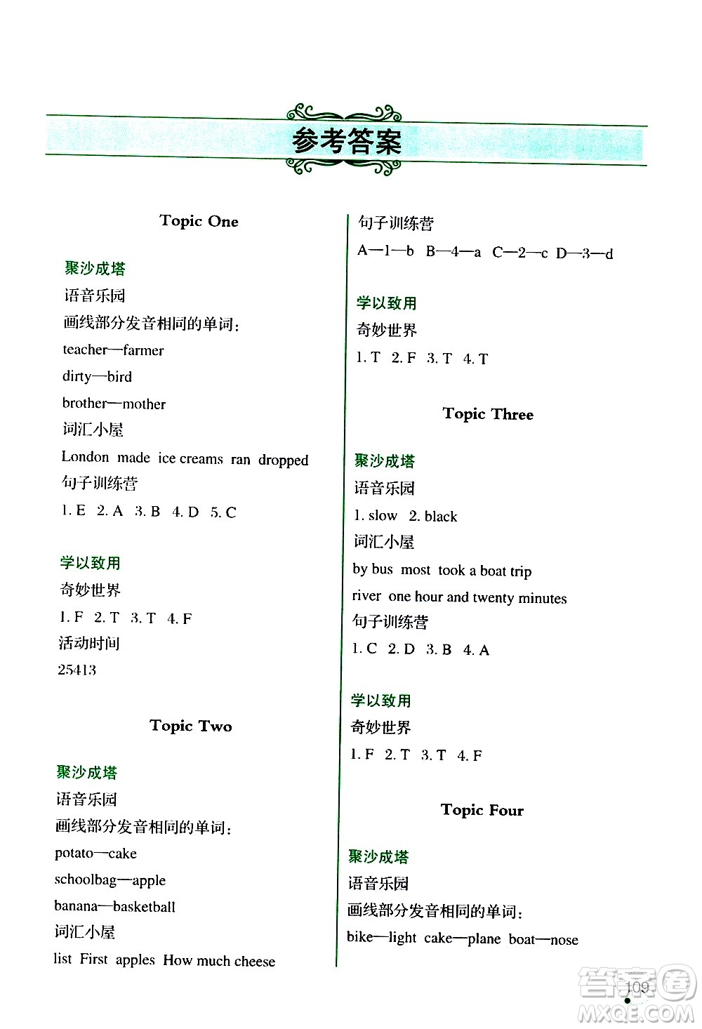 遼寧師范大學(xué)出版社2020年3年級(jí)起點(diǎn)寒假樂園五年級(jí)英語最新版參考答案