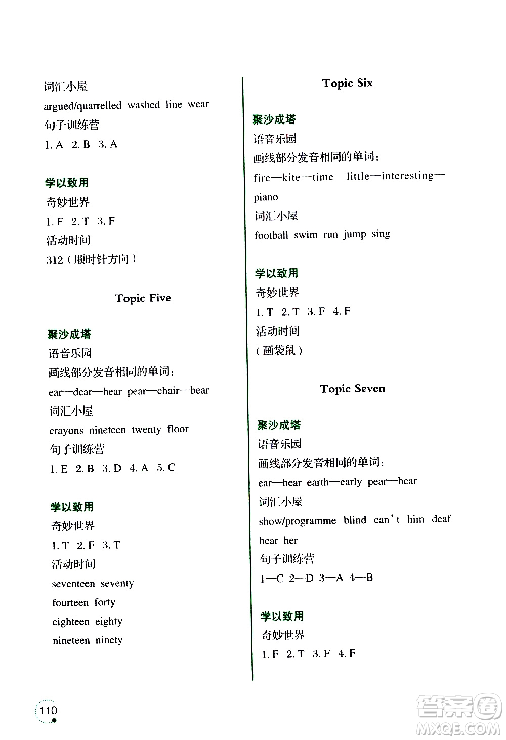 遼寧師范大學(xué)出版社2020年3年級(jí)起點(diǎn)寒假樂園五年級(jí)英語最新版參考答案