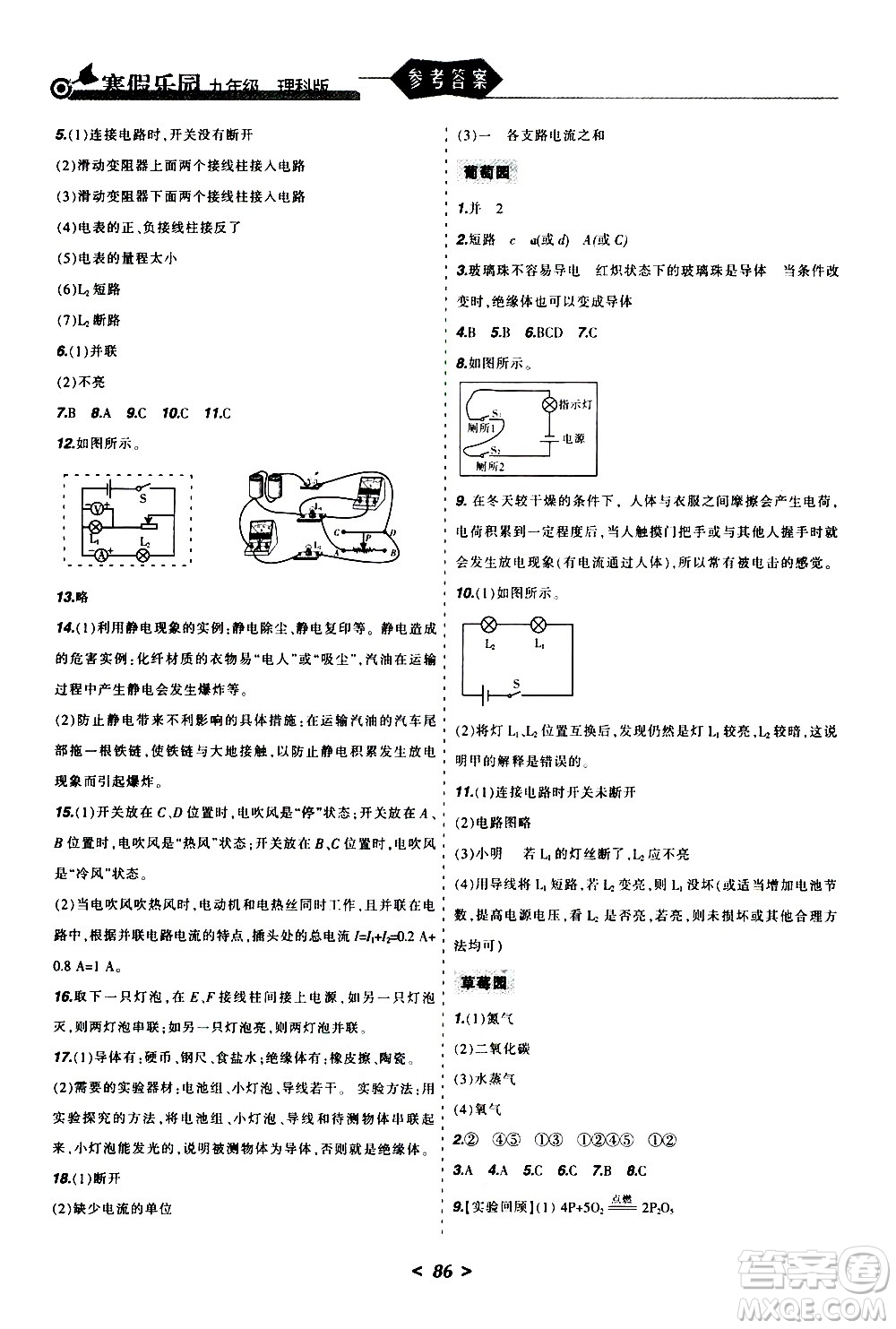 遼寧師范大學(xué)出版社2020年寒假樂園九年級(jí)理科版參考答案