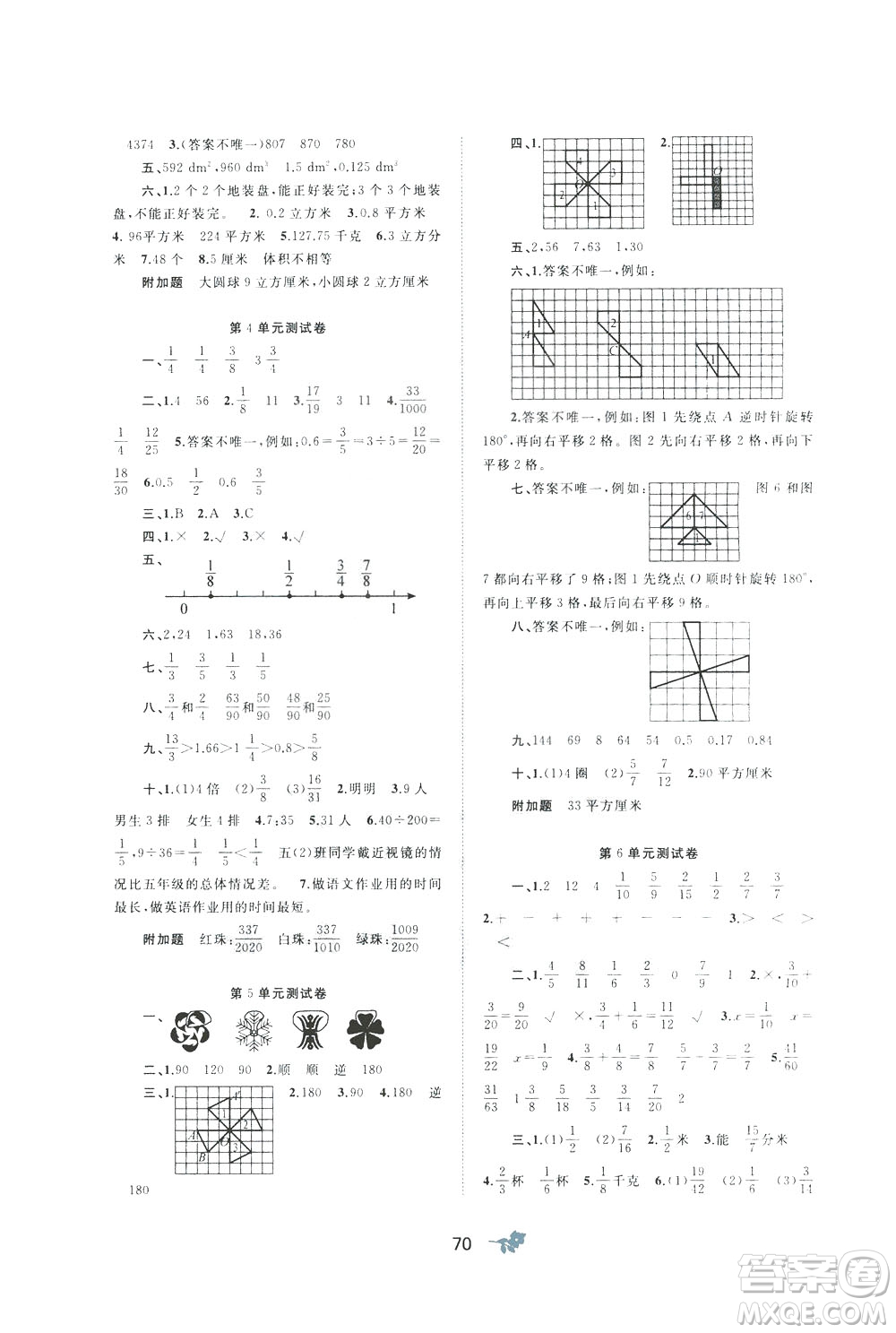 2020年小學(xué)新課程學(xué)習(xí)與測評單元雙測數(shù)學(xué)五年級下冊A版參考答案