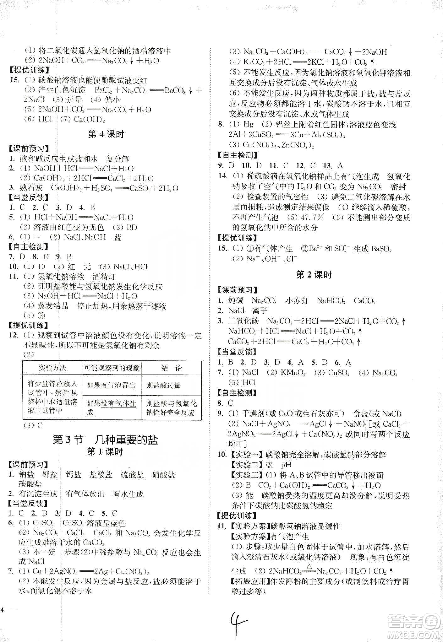 江蘇人民出版社2020南通小題課時作業(yè)本九年級化學下冊滬教版答案