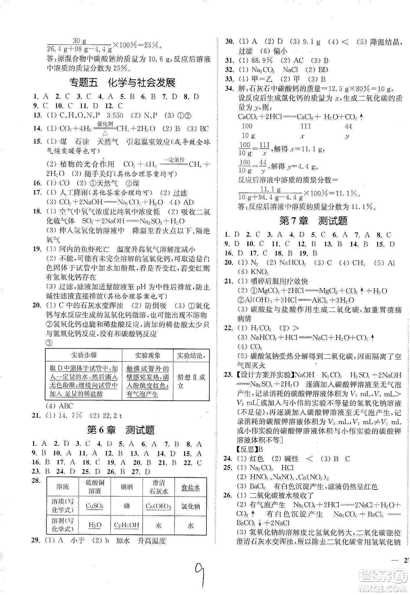 江蘇人民出版社2020南通小題課時作業(yè)本九年級化學下冊滬教版答案