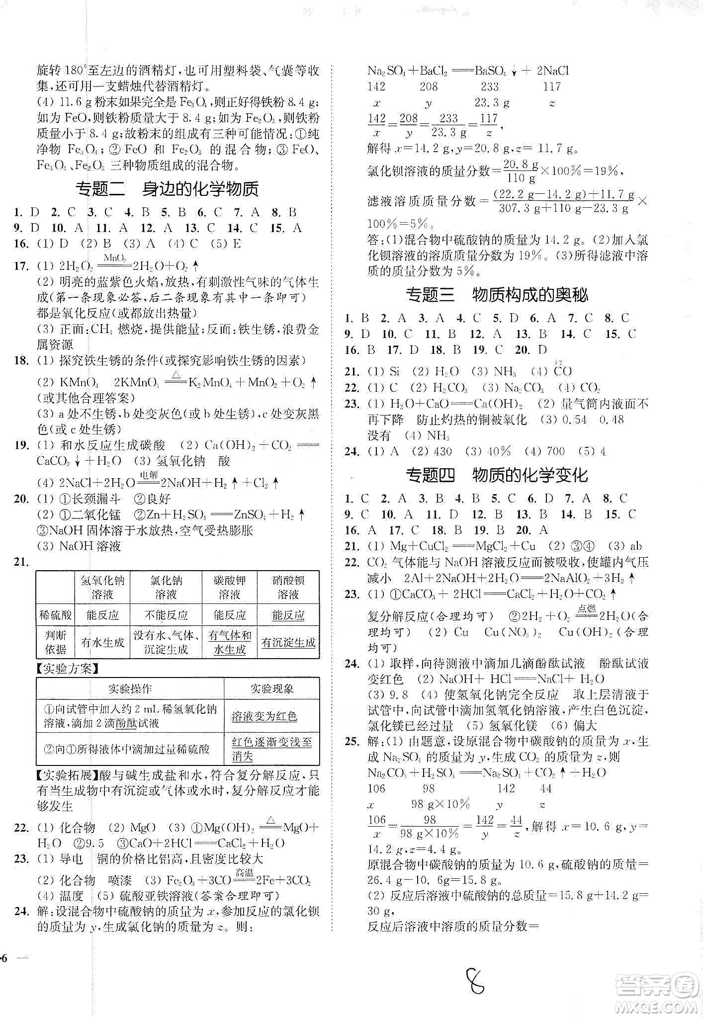 江蘇人民出版社2020南通小題課時作業(yè)本九年級化學下冊滬教版答案