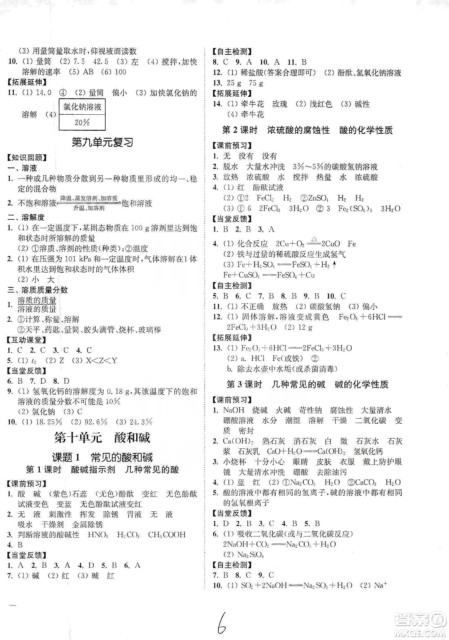 江蘇人民出版社2020南通小題課時(shí)作業(yè)本九年級(jí)化學(xué)下冊(cè)人教版答案