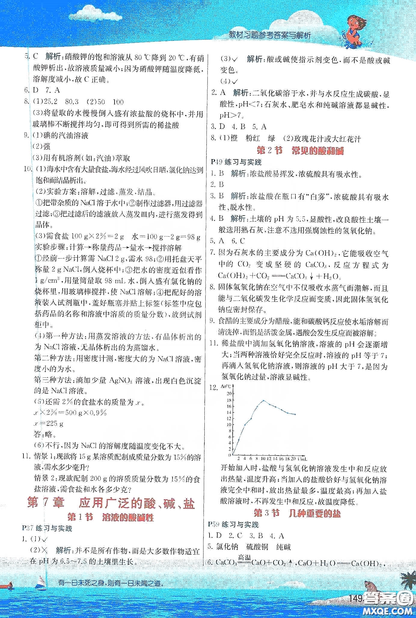 江蘇人民出版社2020實(shí)驗(yàn)班提優(yōu)課堂九年級化學(xué)下冊滬教SHJY版答案