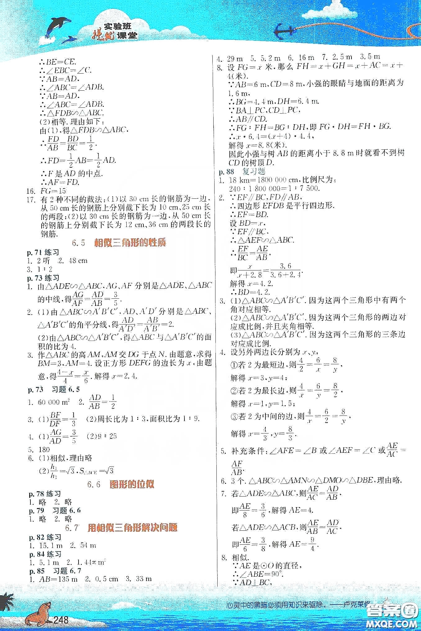 江蘇鳳凰科學(xué)出版社2020義務(wù)教育教科書(shū)九年級(jí)數(shù)學(xué)下冊(cè)蘇科版教材習(xí)題答案