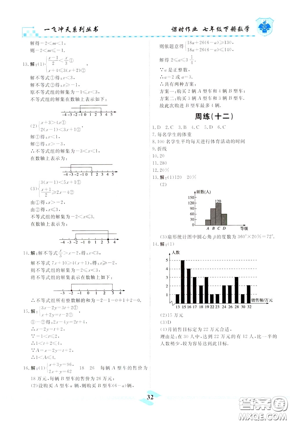 天津人民出版社2020年一飛沖天課時(shí)作業(yè)七年級(jí)下冊(cè)數(shù)學(xué)周練參考答案