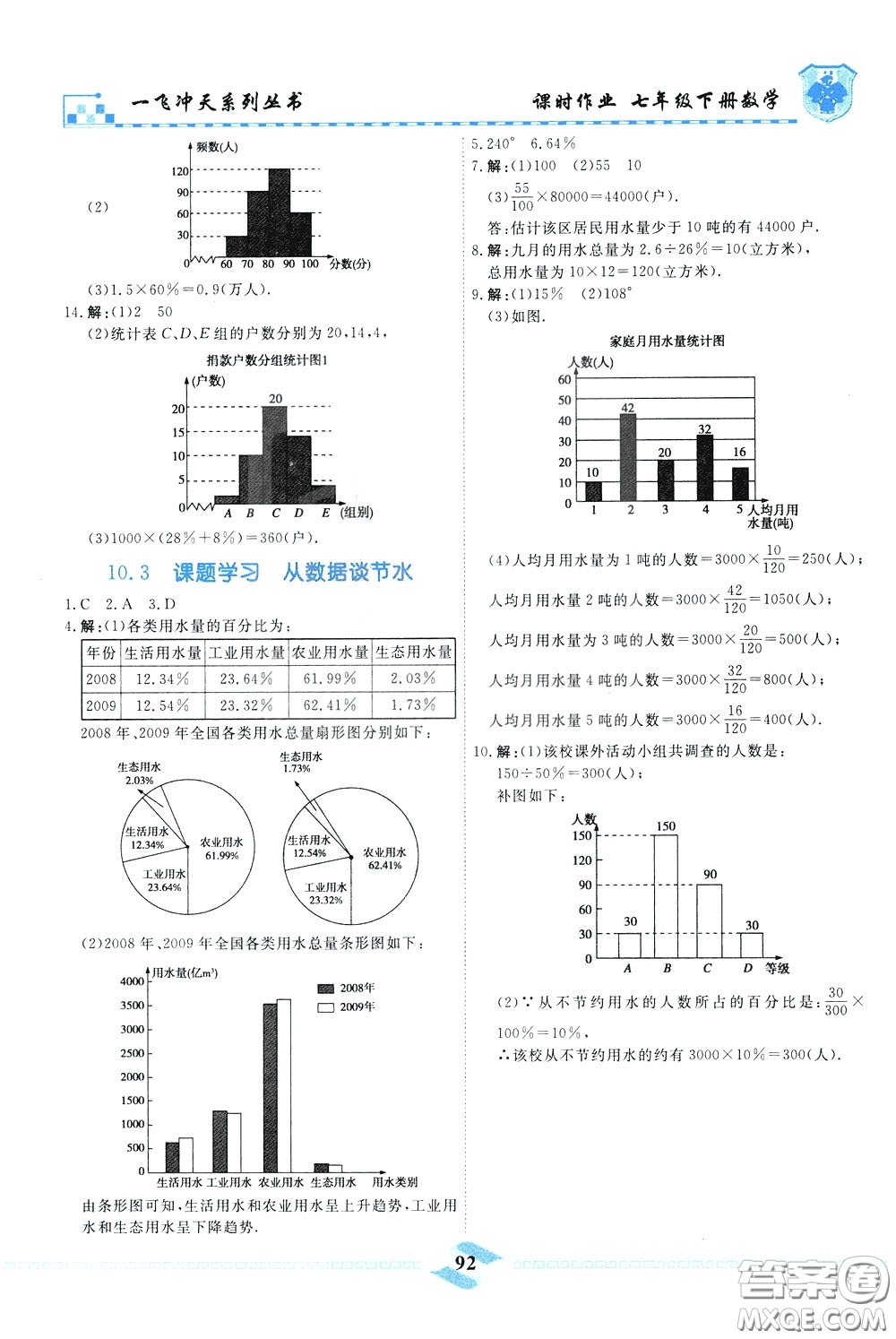 天津人民出版社2020年一飛沖天課時作業(yè)七年級下冊數(shù)學參考答案