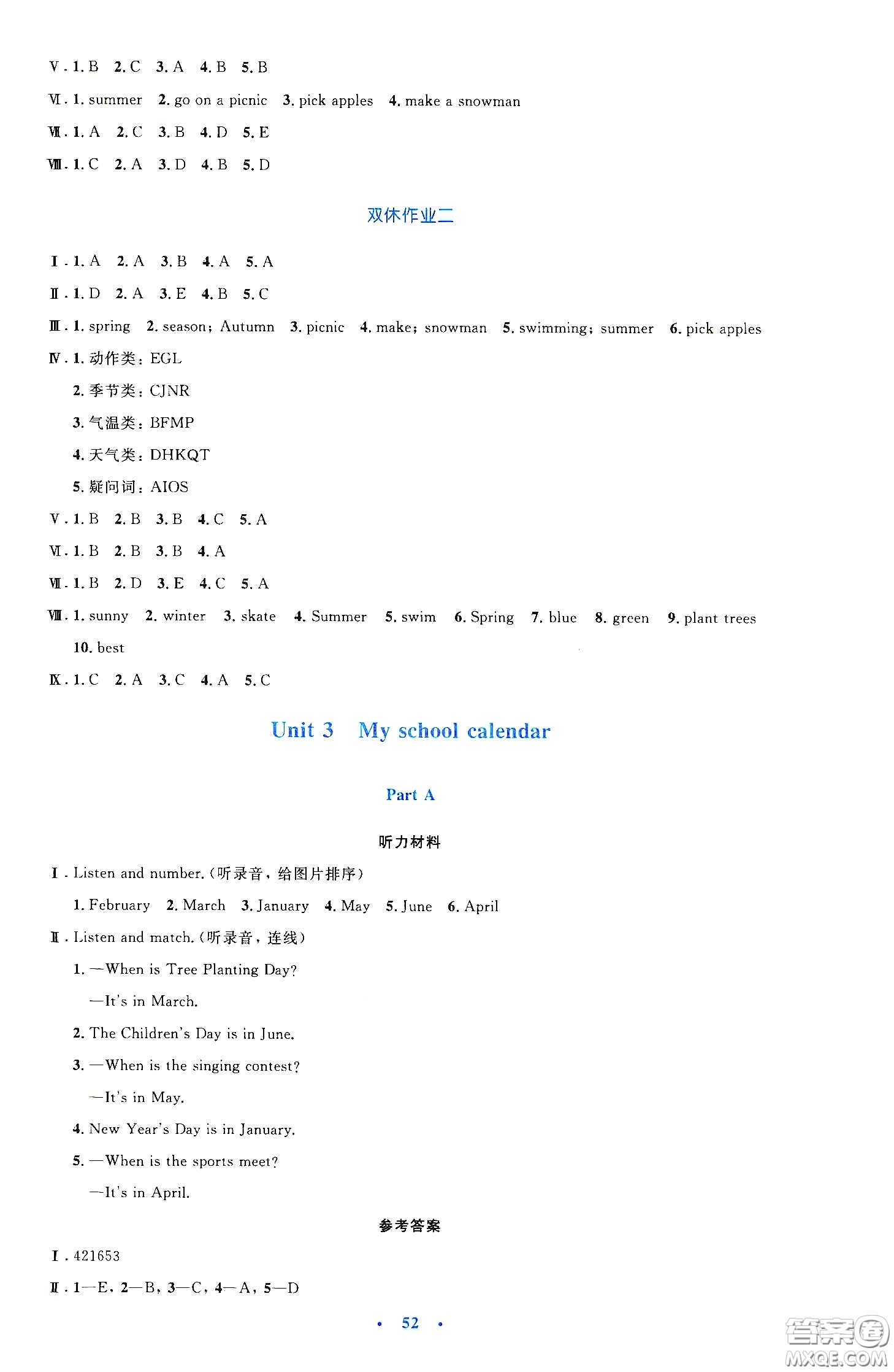 人民教育出版社2020小學(xué)同步測控優(yōu)化設(shè)計五年級英語下冊PEP版答案