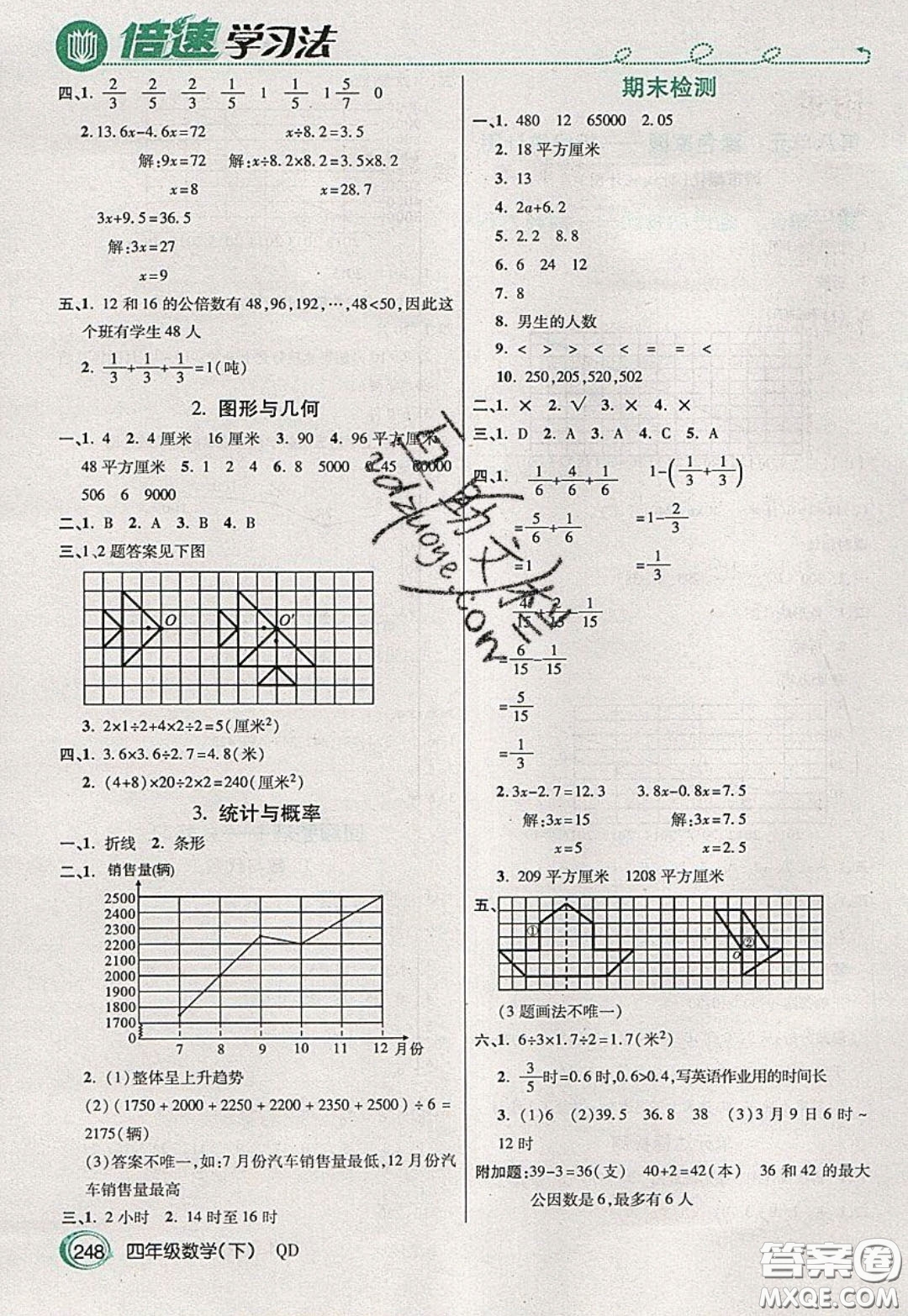 萬向思維2020年倍速學習法教材導學練四年級數(shù)學下五四制青島版參考答案