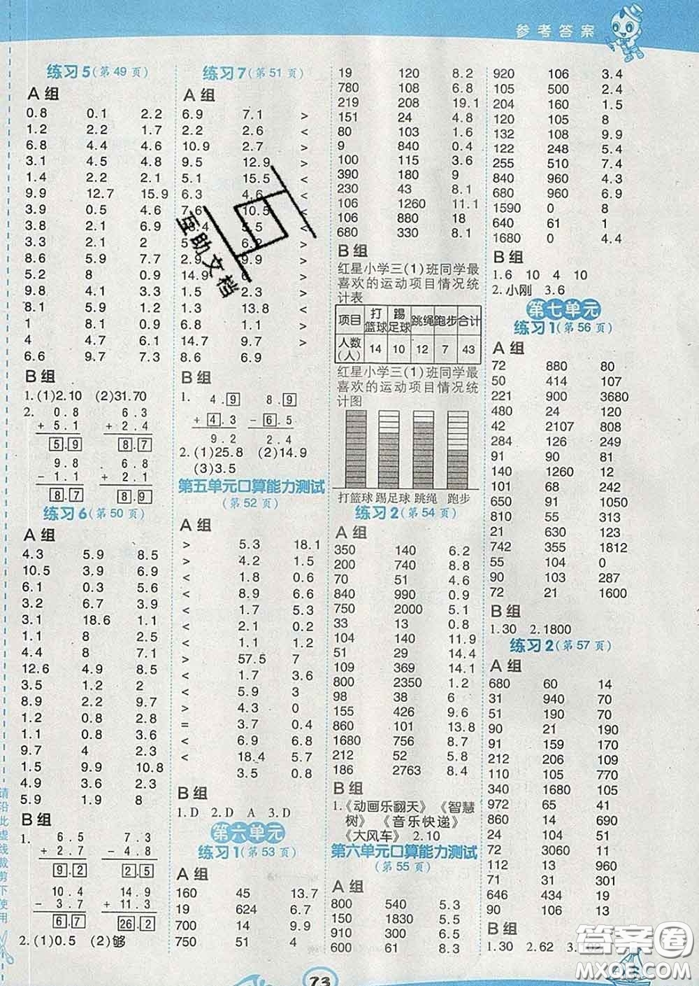 安徽教育出版社2020年星級口算天天練三年級數(shù)學下冊西師版答案