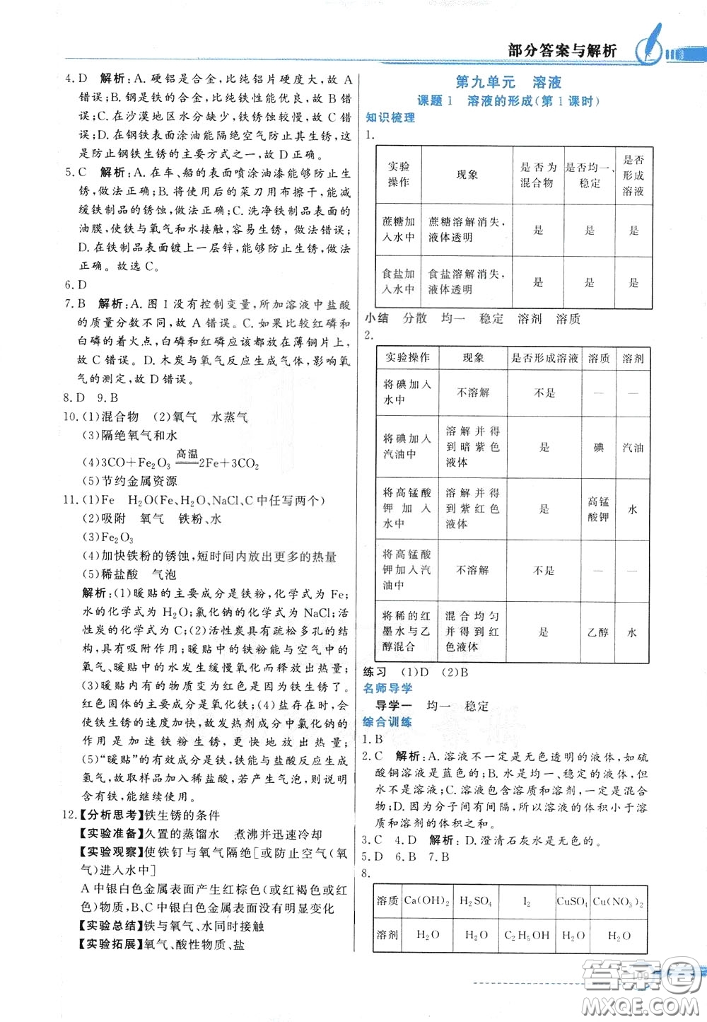 百年學(xué)典2020年同步導(dǎo)學(xué)與優(yōu)化訓(xùn)練化學(xué)九年級下冊人教版參考答案