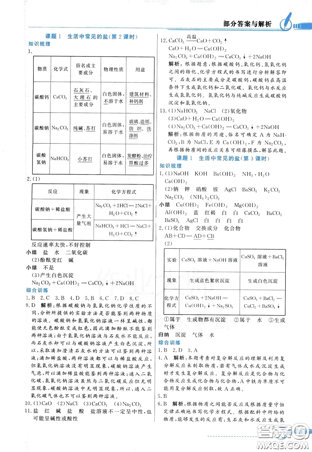 百年學(xué)典2020年同步導(dǎo)學(xué)與優(yōu)化訓(xùn)練化學(xué)九年級下冊人教版參考答案