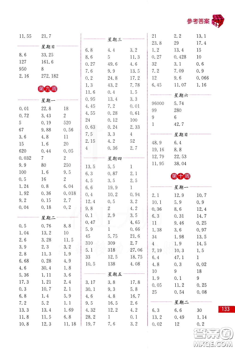 名師點撥2020年口算練習冊五年級下參考答案